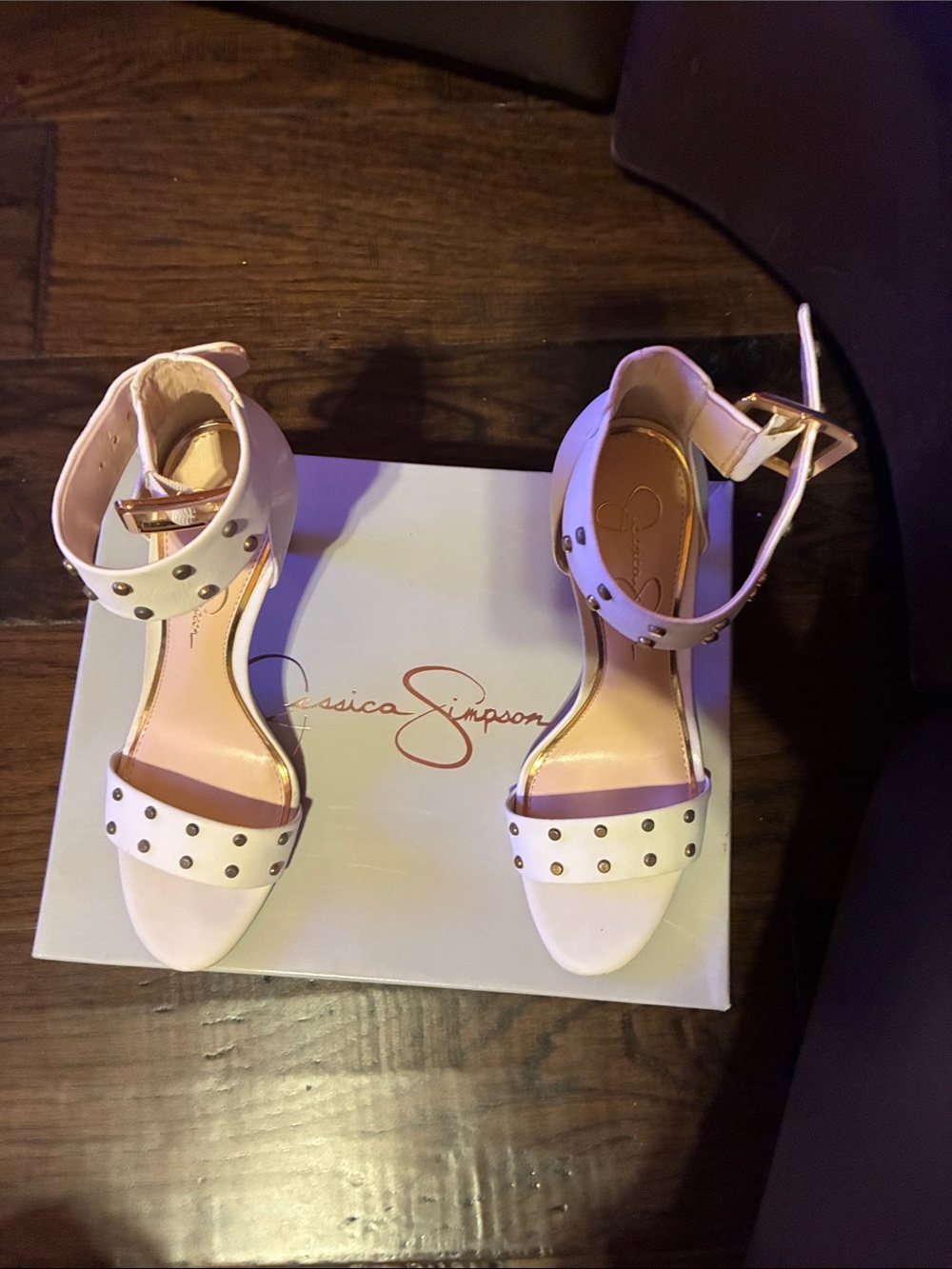 Jessica Simpson White Studded Ankle-Strap Heels